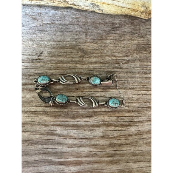 Vintage Van Dell Sterling Silver And Faux Turquoise Bracelet 9.48g - Picture 4 of 6